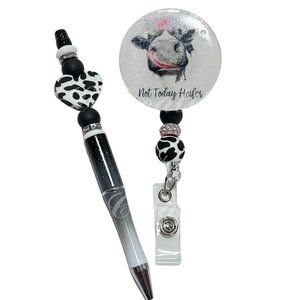 Black & White Sassy Cow "Not Today Heifer" ID Holder WITH Matching Pen